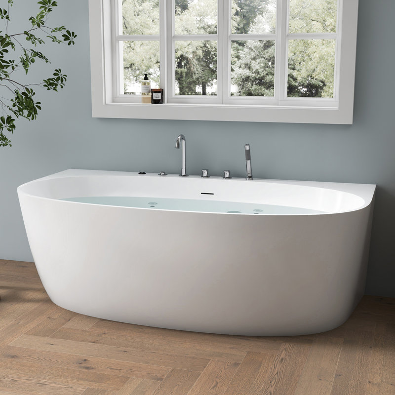 67'' Freestanding Whirlpool Tub Soaking Acrylic Bathtub With Faucet