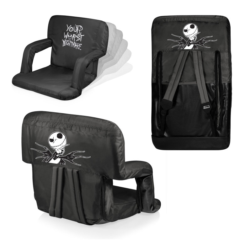 Black Polyester Reclining Stadium Seat with Jack Skellington Design