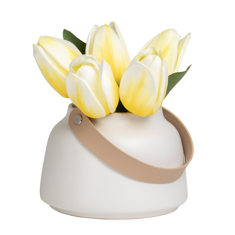 Vase de table en céramique blanche Lido, Blanc, H 3,5 po x l 5 po x P 5 po