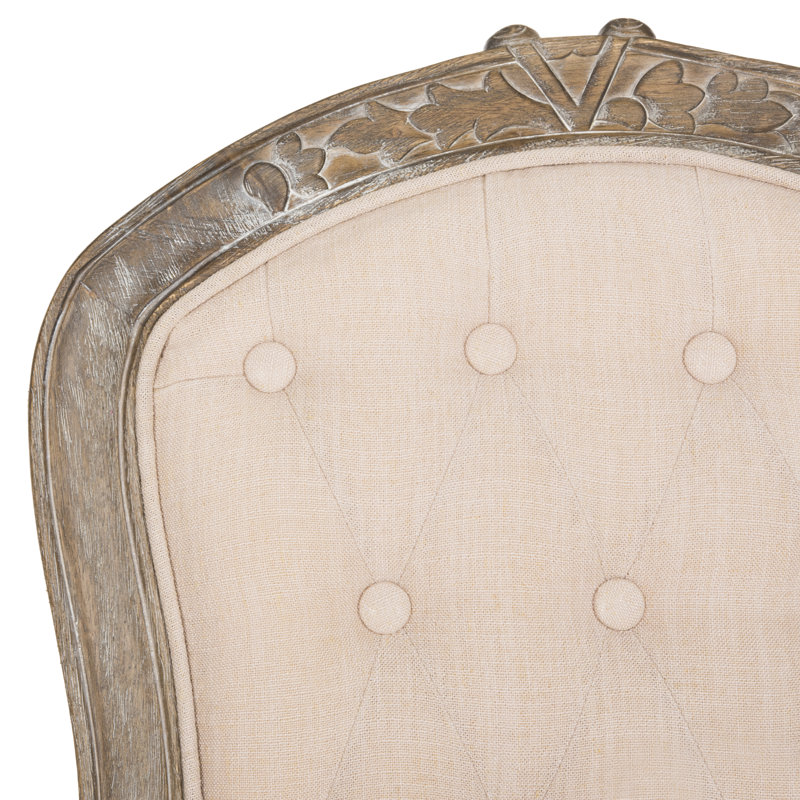 Chaise d'appoint capitonnée fleurie en chêne rustique Fleur, Beige