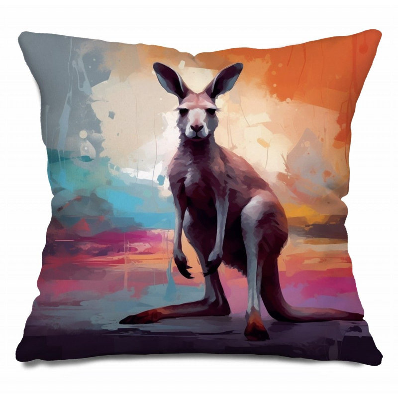 Coussin Kangaroo, sergé de coton animal, H 14 po x l 14 po