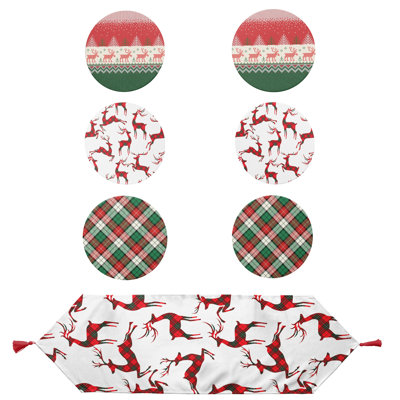 Ensemble de napperon et de table rond 7 pièces Christmas and Holiday, parfait pour les dîners des Fêtes