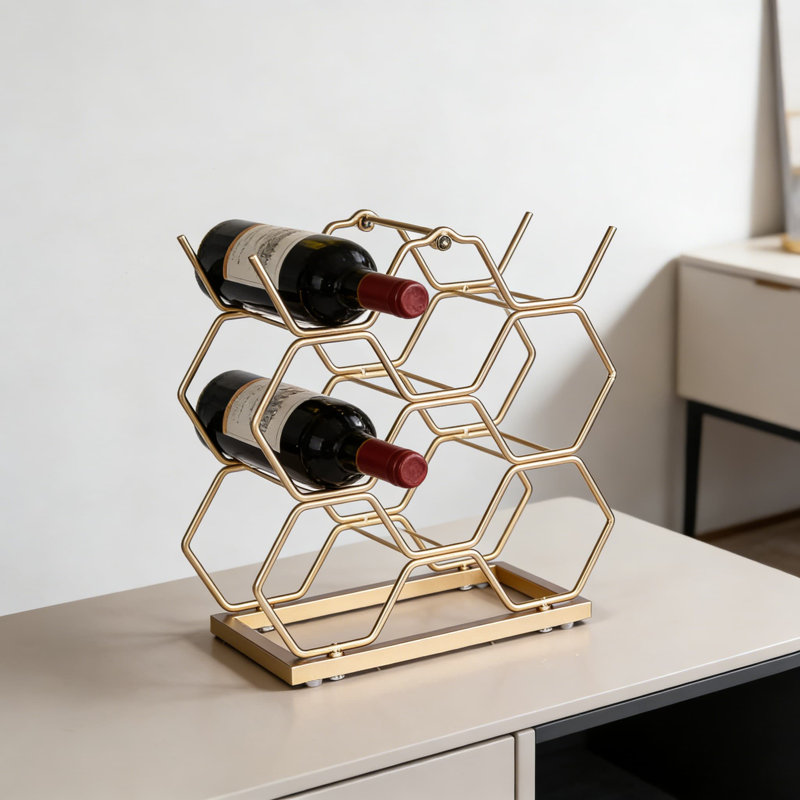 Support à vin moderne en métal géométrique pour comptoir, pouvant contenir 8 bouteilles standard, rangement peu encombrant pour la cuisine, le bar, l'armoire ou le garde-manger