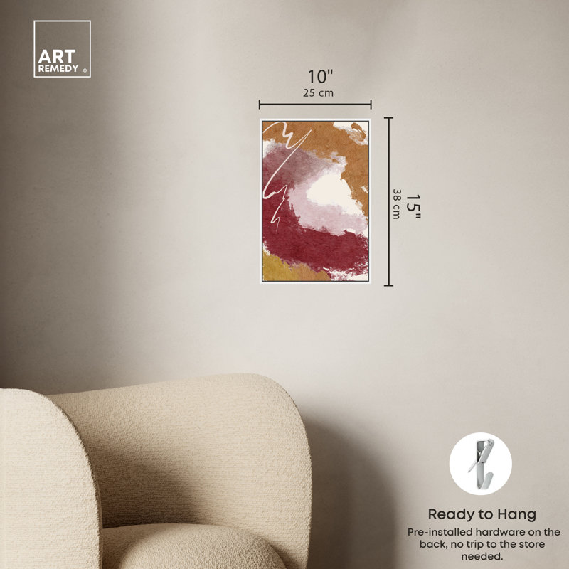 Burgundy and Cork Abstract Canvas Print with White Frame