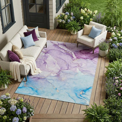 Tapis intérieur lavable abstrait 10 pi x 14 pi mauve