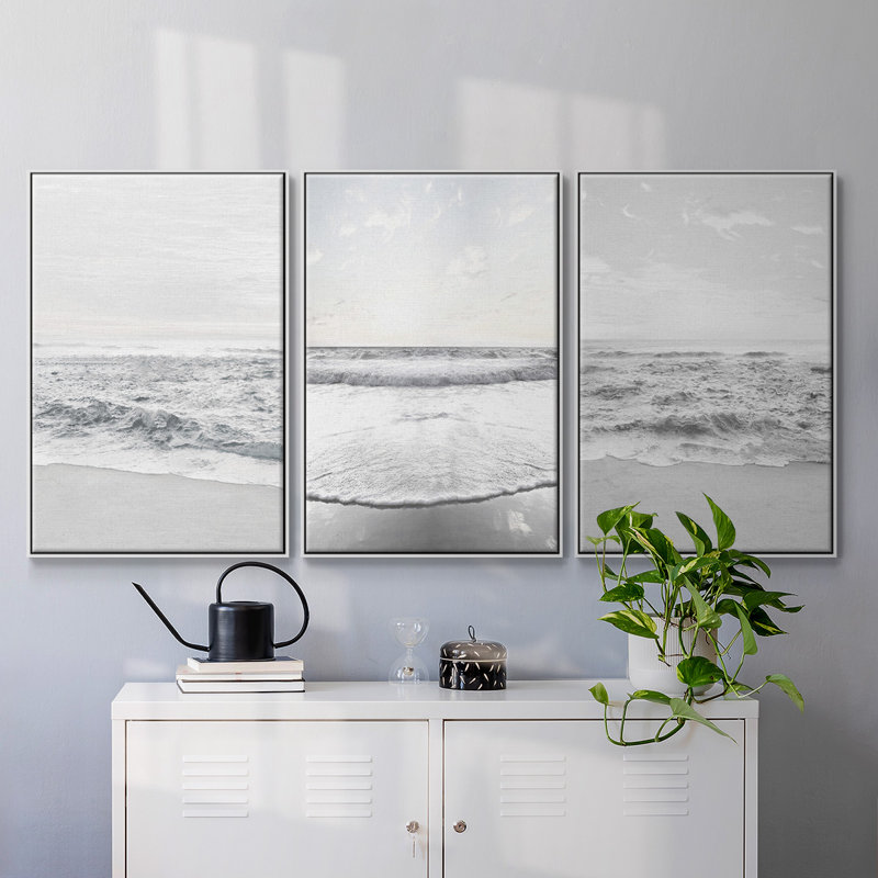 " Gentle Tides I " 3 - Pieces, H 24 po x l 48 po x P 2 po, Blanc