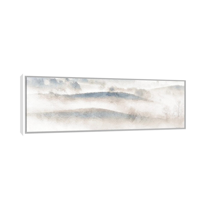 Country Landscape by Bluebird Barn - Panoramic Painting on Canvas, White Floater Frame, 30.48 cm H x 91.44 cm W