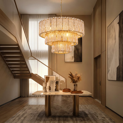 8-light 3 Tiered Amber Textured Glass Chandelier