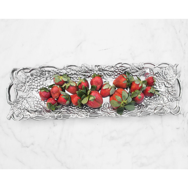 Elegant Mediterranean Polished Aluminum Oval Serving Tray with Grape Design