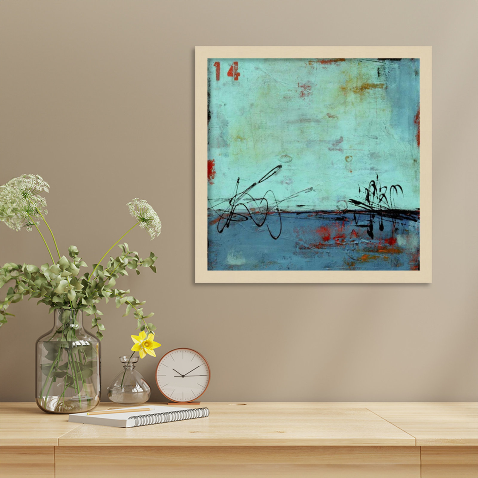 Blue Bay Marina II by Mauro Wood Framed Wall Art Print, Brown, 17" H x 17" W