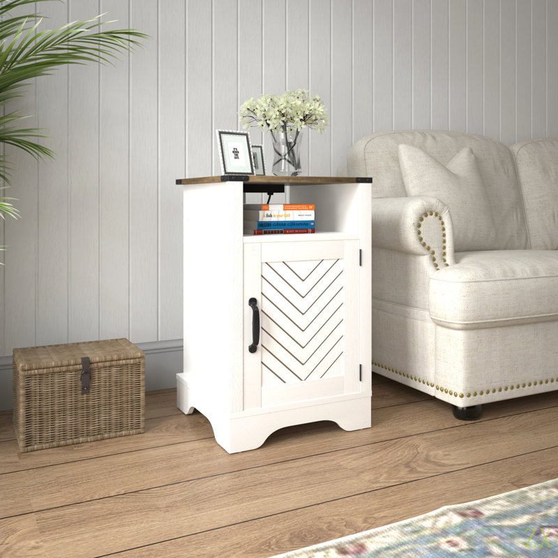 Table de chevet Farmhouse, table de bout rustique en bois, grande table de chevet avec prises de courant