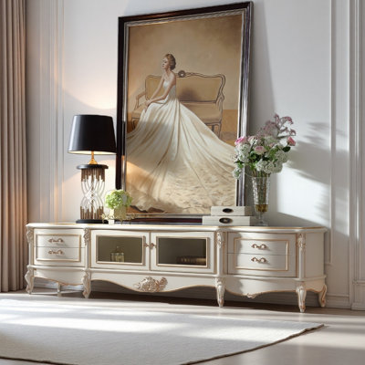 French-style Simple Solid Wood Carved TV Cabinet