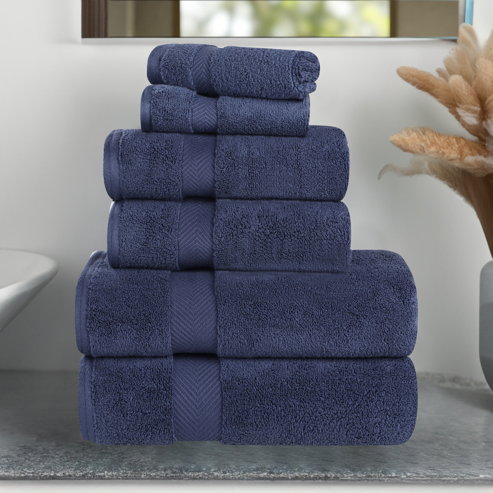 Hamachi 6-Piece Cotton Towel Set, Midnight Blue, 6 Piece Towel Set