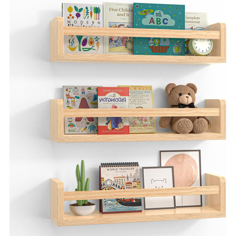 Ensemble de 3 étagères murales en bois pour enfants, Naturel