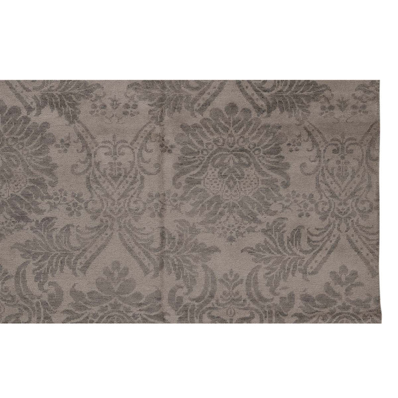 Tapis ivoire / gris en laine noué à la main de conception unique 7 pi 10 po x 9 pi 10 po