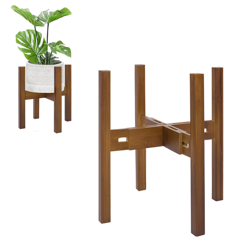 Support à plante réglable pour l'intérieur, supports à plantes modernes en bambou de style Mid-Century, support à plante stable, pots de taille ajustable