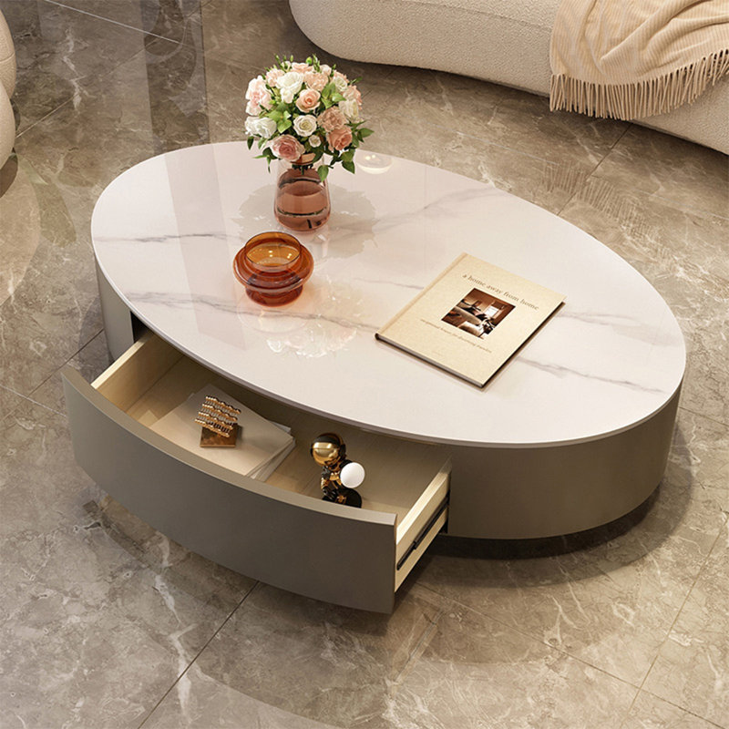Table basse ovale légère et luxueuse, H 13,8 po x L 51,2 po x l 23,6 po, Blanc