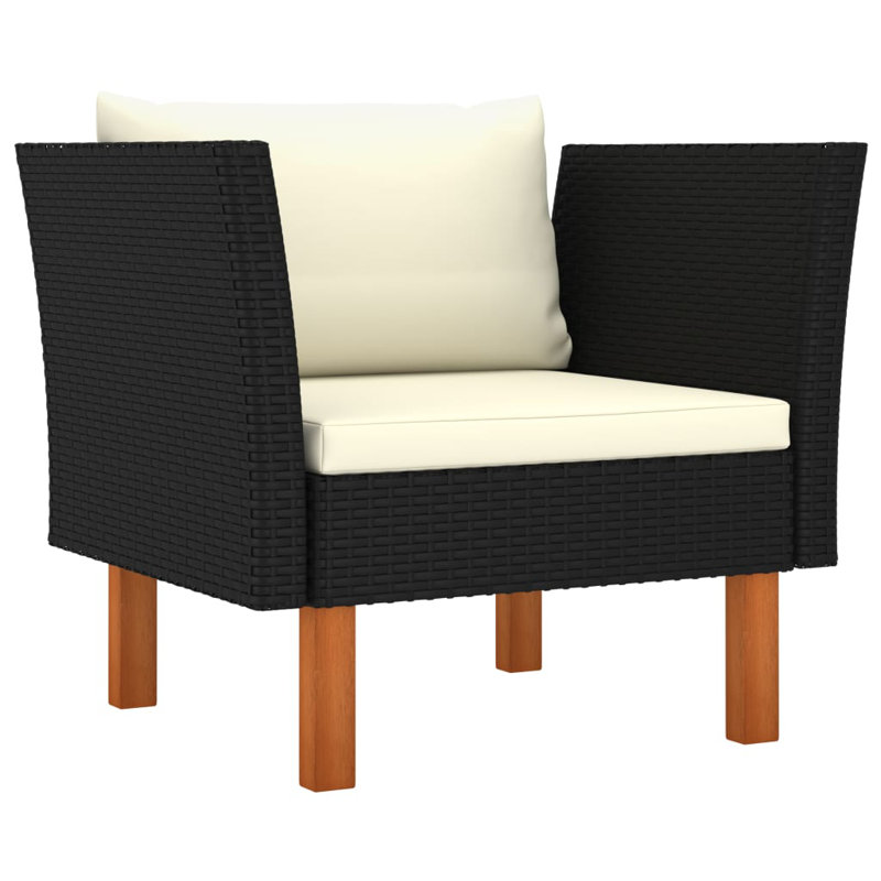 28.5" Wide Eucalyptus Rectangle Patio Sofa with Cushions, Cream, Black