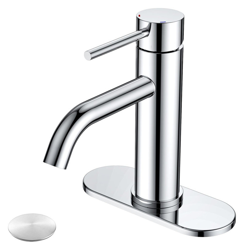 Robinet de lavabo de salle de bain à poignée simple Mosson avec bec allongé, plateforme de 6 pouces et bonde escamotable