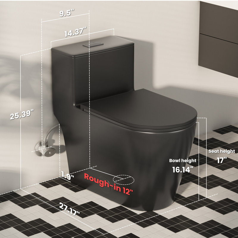 Cuvette de salle de bain allongée 17 po moderne à hauteur de fauteuil Comfort, Black