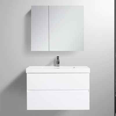 Annedoris 36" Floating Bathroom Vanity with Sink – Wall-Mounted Wood Cabinet with Acrylic Top, Soft-Close Drawers & Modern Single Vanity Design