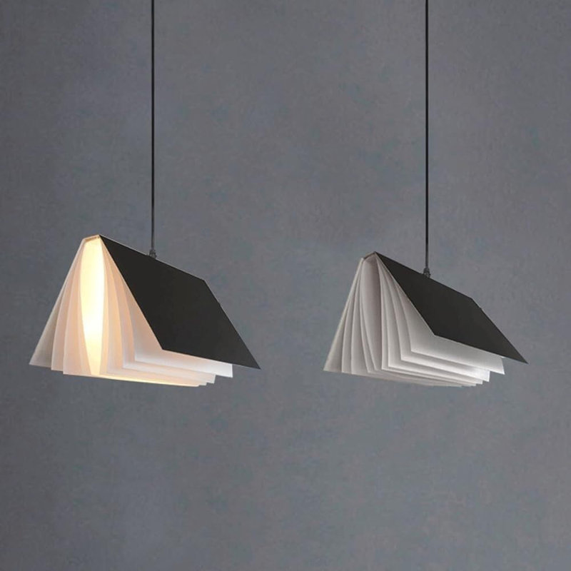 Led Book Pendant Lamp Creative Hanging Light, Matte Black