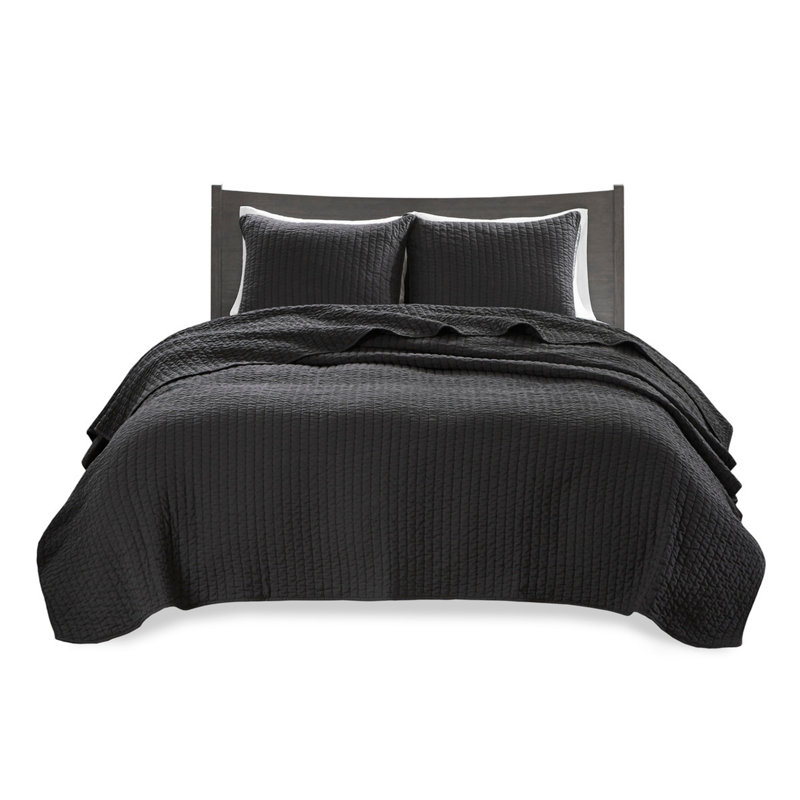 3 Piece Quilt Set Black Full/Queen