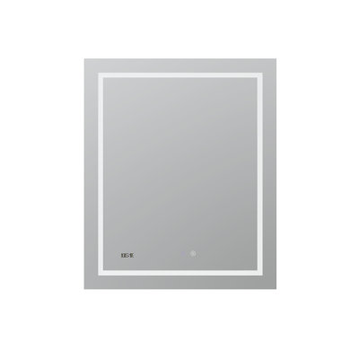 AQUADOM Daytona 24" W x 36" H x 1" D, LED Wall-Mount Mirror for Bathroom with 3 Colour Temperature Light, Touch Control, Dimmer and Defogger, Digital Clock