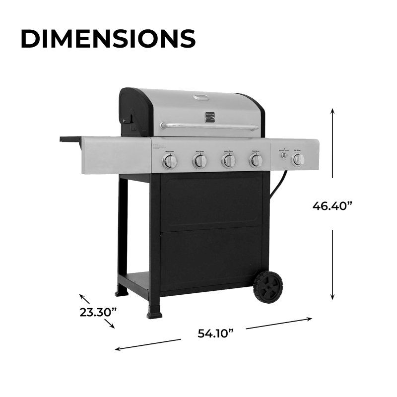 Kenmore 4-Burner Freestanding Open Cart Propane Gas Grill with Side Burner, Black/Silver