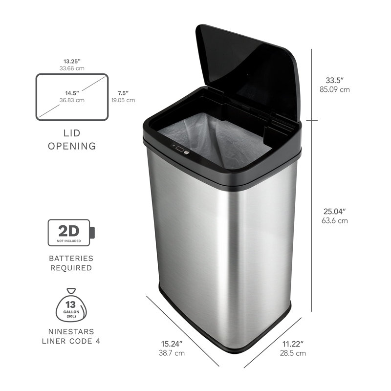 Automatic Touchless Motion Sensor Rectangular Trash Can, 13 Gal,(Black Trim)
