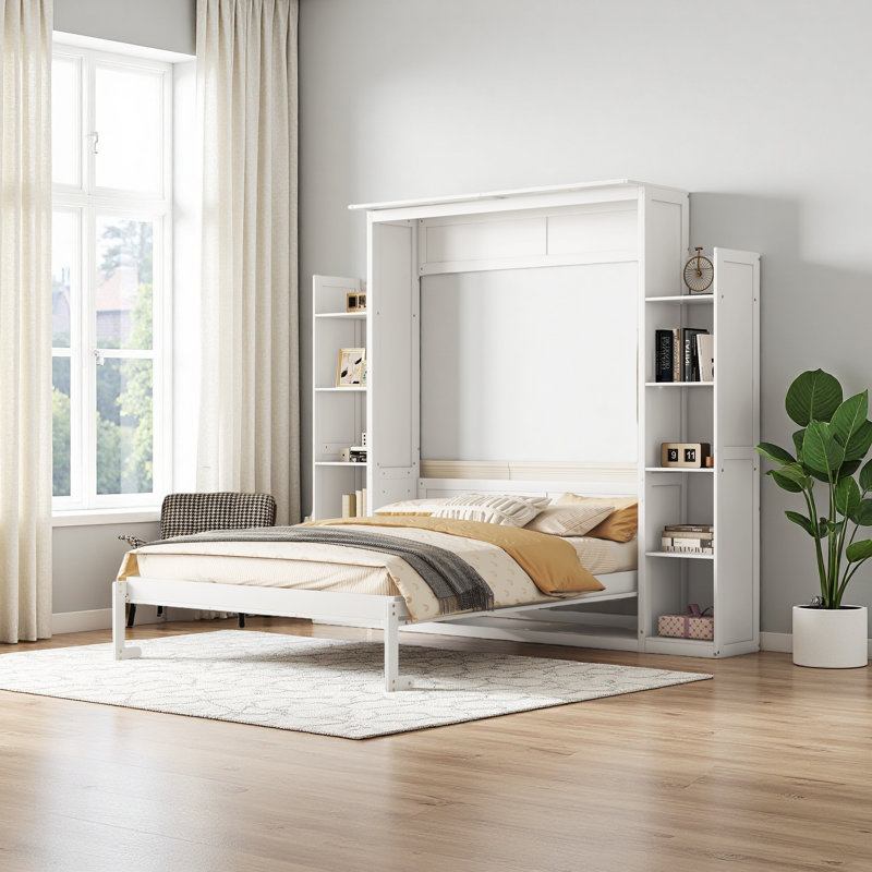 Queen Size Murphy Bed Wall Bed, White