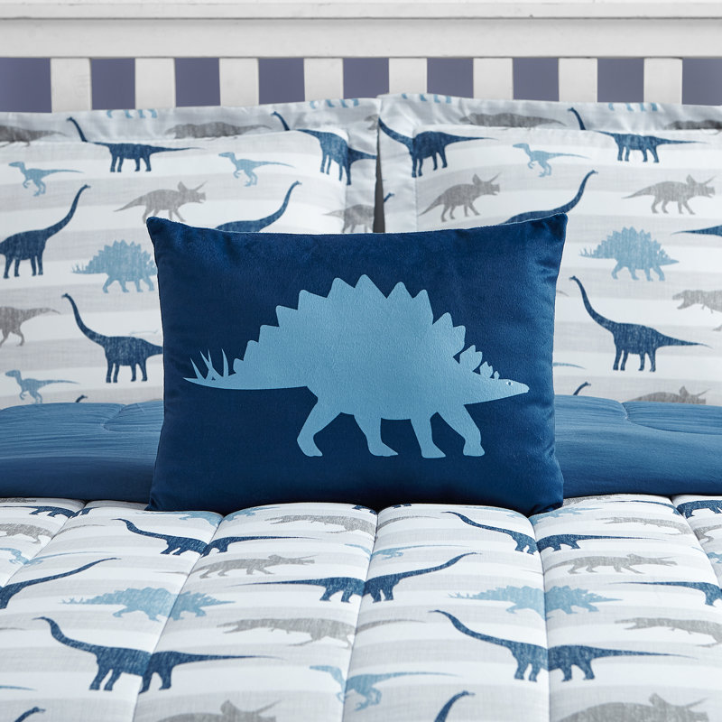 Twin Blue Dinosaur Microfiber Reversible Bedding Set