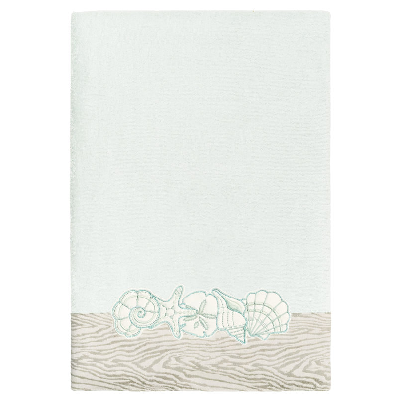 SHELL ROW 2PC Embellished Bath Towel Set Midweight Bath Towel, Aqua