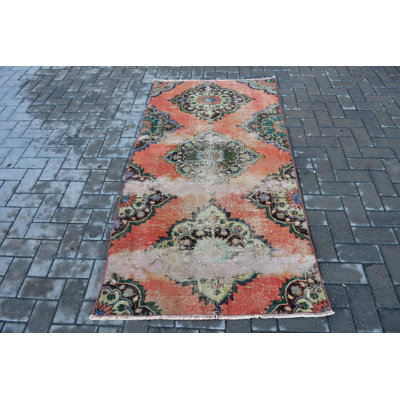 Handmade Vintage Turkish Runner Rug In Orange Accent Ideal For Hallways And Home Decor