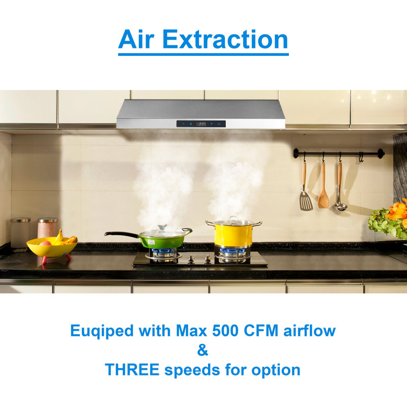 SNDOAS 30" Stainless Steel 500 CFM Ductless (Non-Vented) Under Cabinet Range Hood with Baffle Filter