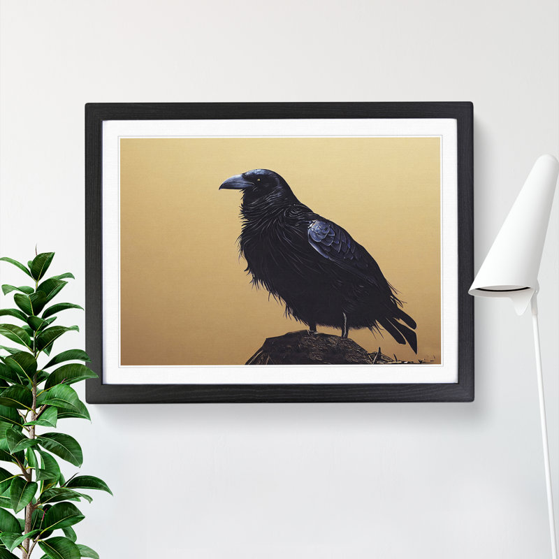 Raven Bird Vol.2 - Single Picture Frame Painting, 25cm H x 34cm W x 2cm D, Black