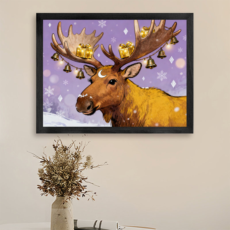 Chameau noir encadré noir se préparant pour Noël, impressions murales de style rétro, H 25 po x l 37 po