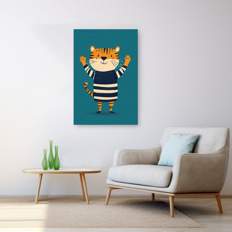 Happy Striped Tiger Contemporary Tiger Wall Art Print by Mathieu - Wrapped Canvas Print, 121.92cm H x 81.28cm W