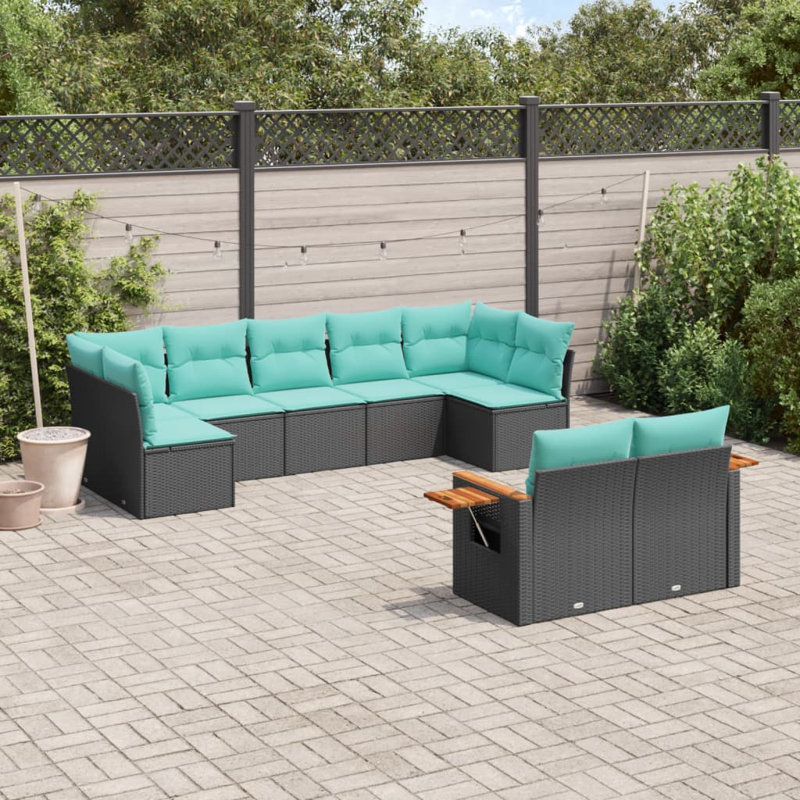  Ensemble de canapé de patio 9 pièces avec coussins en rotin de polyester noir