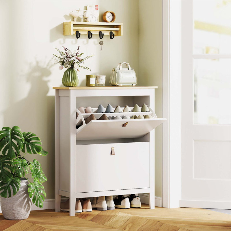 Flip Down Shoe Storage, 95cm H x 80cm W x 24cm D, White/Brown