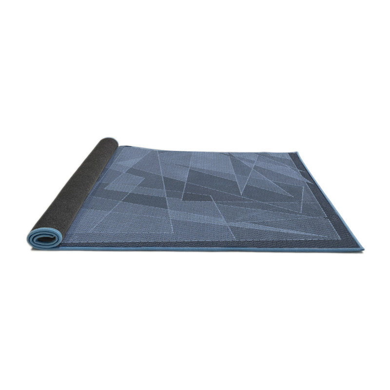 Laine tissée à la machine à motifs géométriques et polyester bleu marine Tapis décoratif, Rond 3 pi
