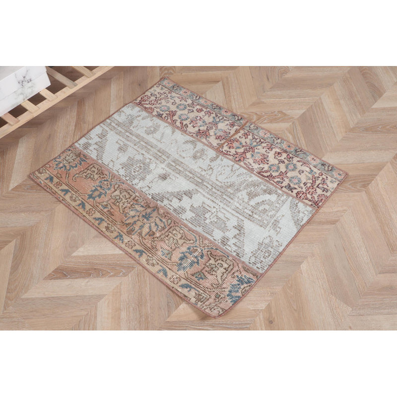 Tapis turc rétro Oushak dans des tons orange chauds - petit patchwork anatolien doux et lavable