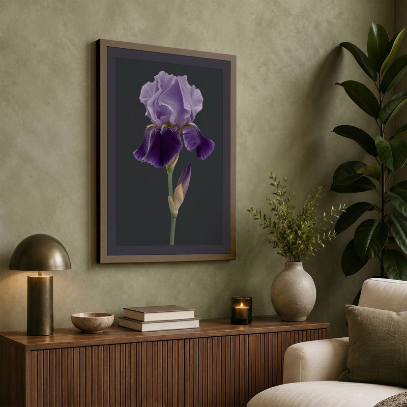 Iris in Lavender Botanical - Wrapped Canvas, 36x24 - 91.4 x 61.0 cm, Terracotta Border