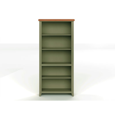 Bibliothèque 72 pouces de haut à 5 tablettes, aucun assemblage requis, vert sauge et finition bois fruitier