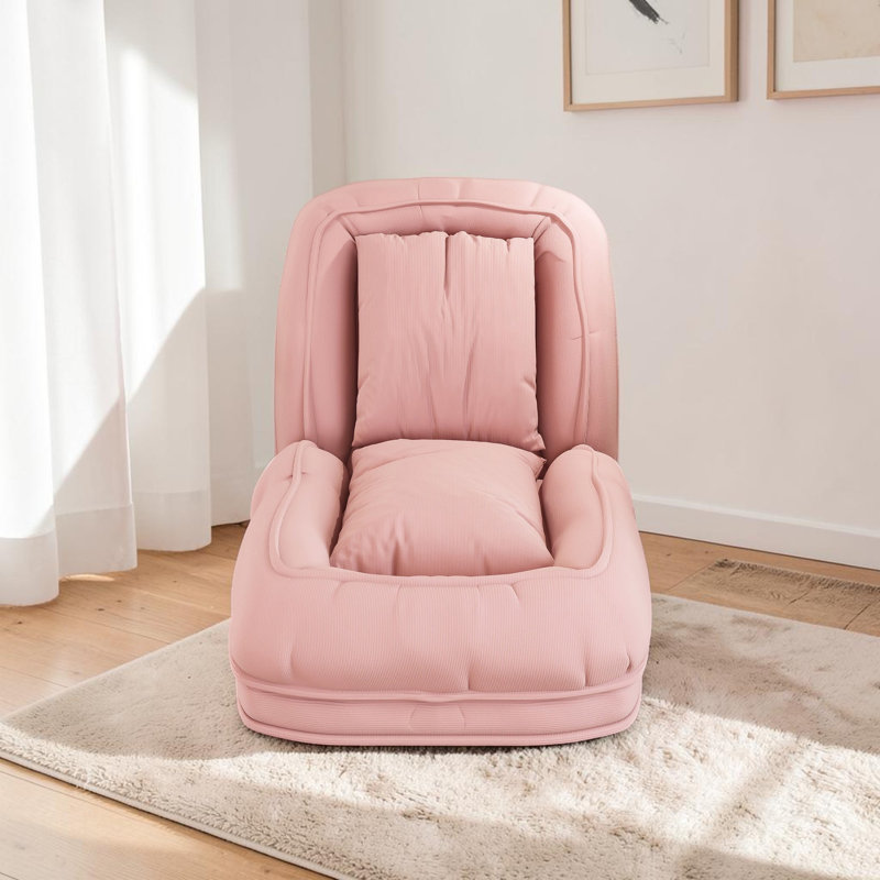Foldable Upholstered Human Dog Bed With 5 Adjustable Position, Includes 2 Soft Pillows, Pink