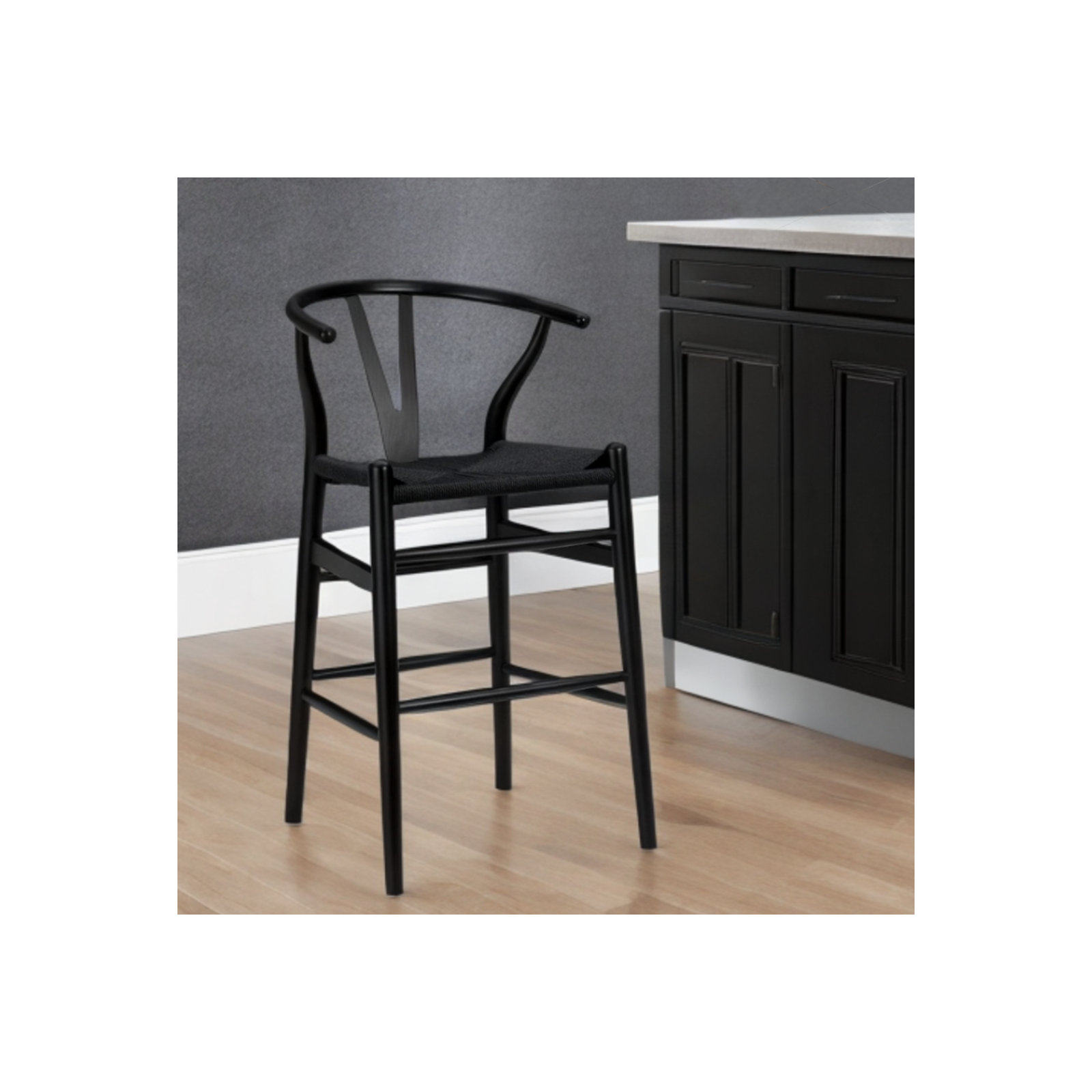 Fairbanks Solid Wood Bar/Counter Stool, Black, Bar Stool (30.3" Seat Height), Black
