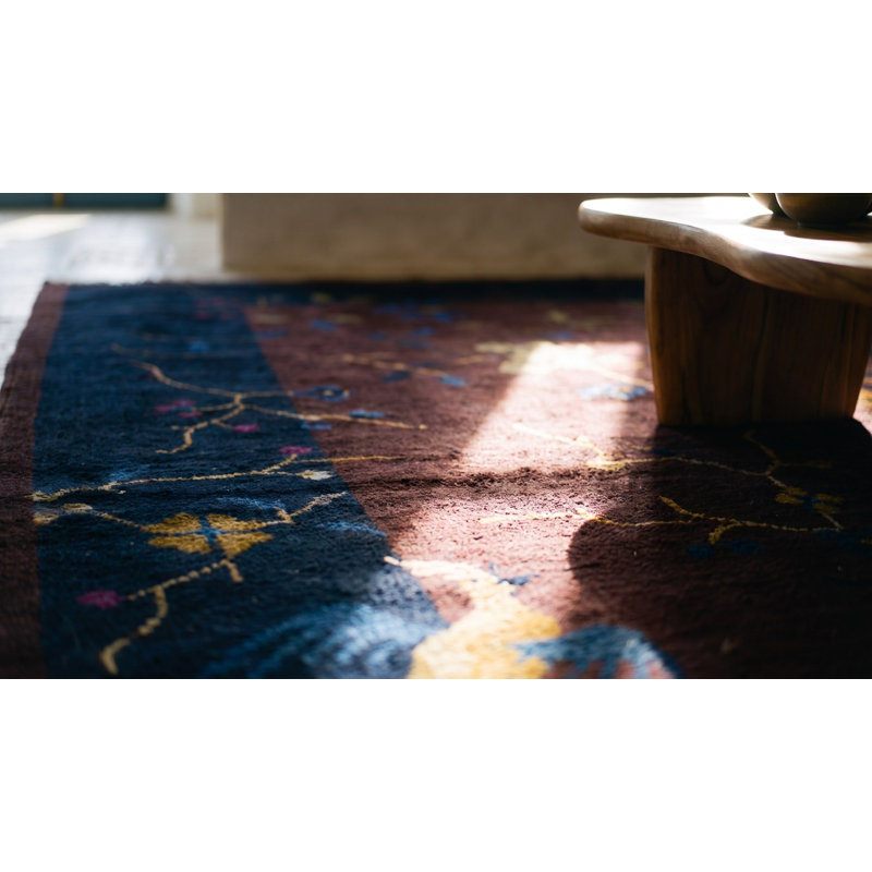 Bold Tree Bird Of Paradise Pattern Small Antique Chinese Deco Rug
