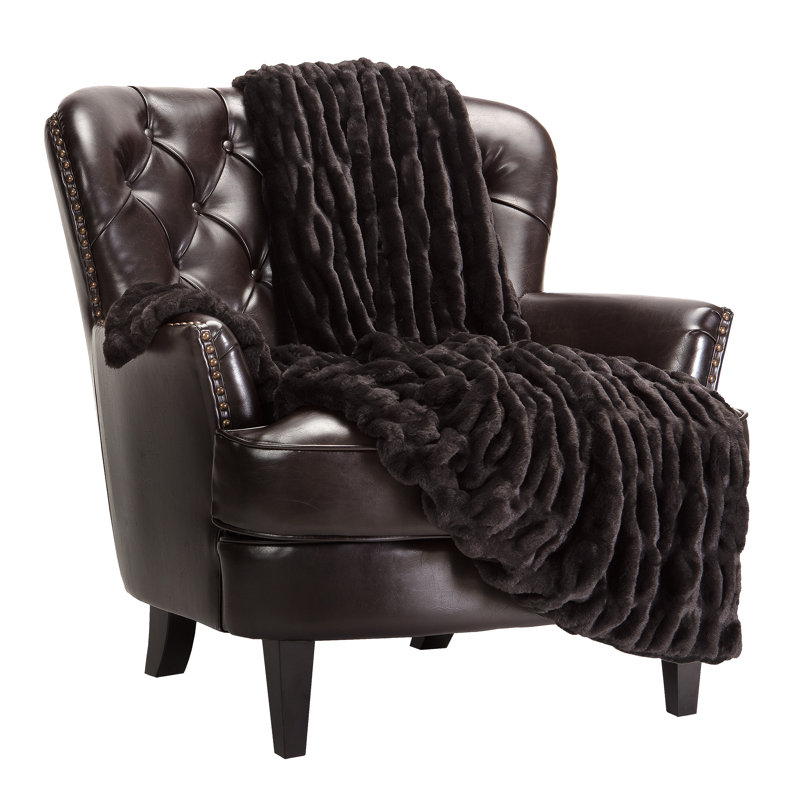 Luxurious Black Faux Fur Reversible Throw Blanket 50" x 65"