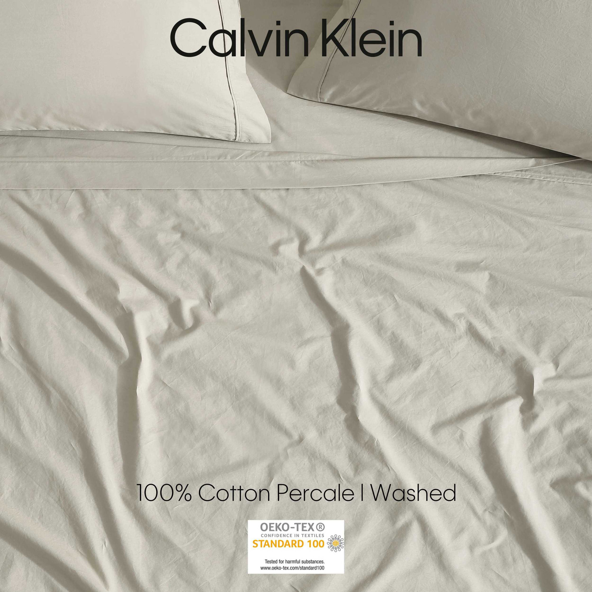Calvin Klein Washed Cotton Percale Sheet Set, Gray, Queen Sheet Set with 2 Pillowcases