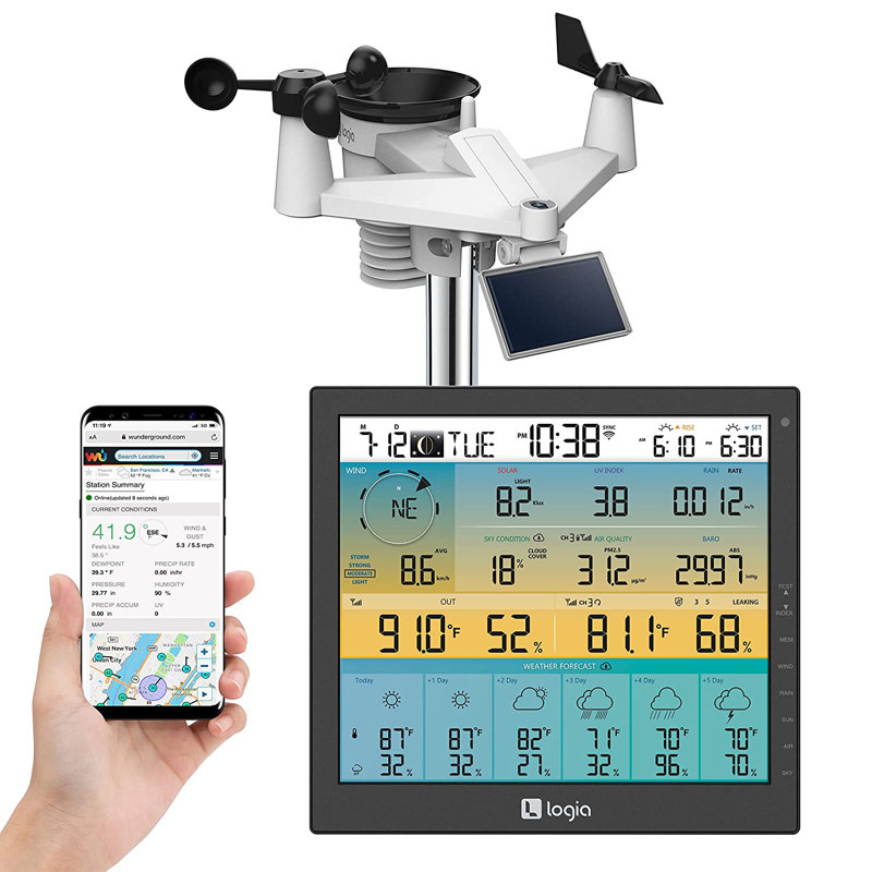 Logia 7-in-1 Wireless Weather Station with Solar Panel and Large Display